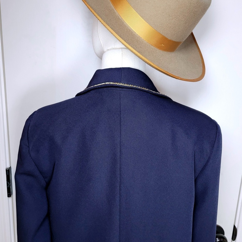 Vici Navy Blue Gold Chain Trim Blazer Cardigan Blazer Size Small Elegant Chic - Picture 9 of 11